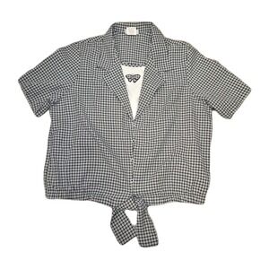 Vtg Blair Womens Plaid Tie Front Shirt Butterfly Embroidery Preppy‎ Size L